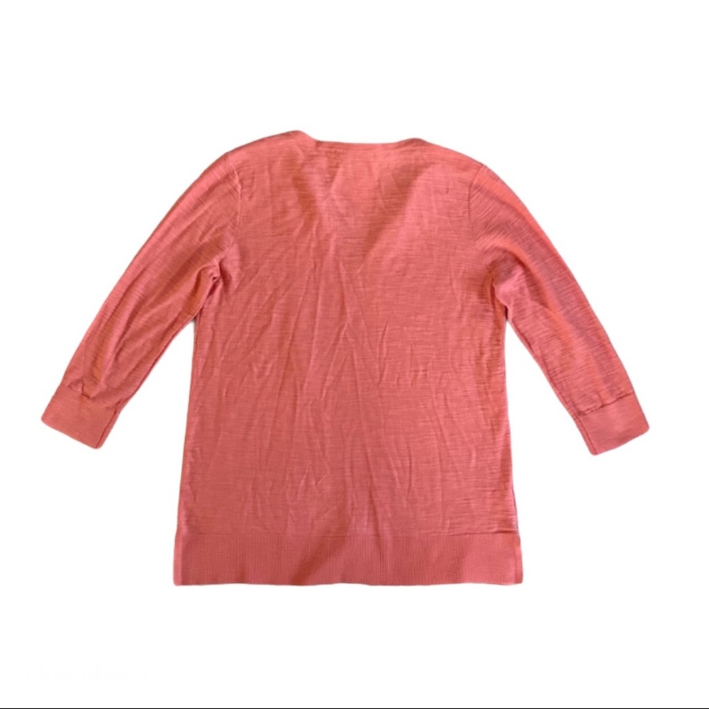 LOFT Split Neck Fringe Tassel Lightweight Tunic Top Coral Pink Casual Cozy Chic - Picture 3 of 9